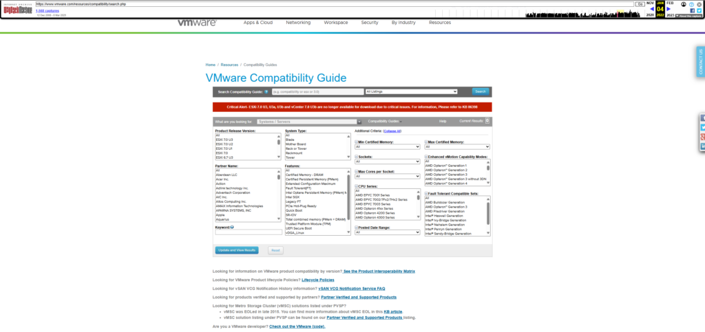 3-1024x483 [VMware] Come Recuperare Informazioni di Compatibilità Hardware su VMware e Broadcom per Versioni Precedenti alla 7.0 - Wayback Machine