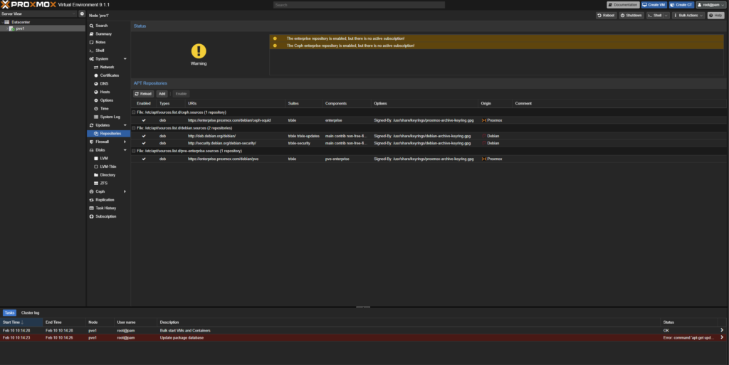 Screenshot-2026-02-10-101800-1024x513 [Proxmox] Proxmox VE 9 post-installazione: configurazione iniziale e aggiornamento del nodo